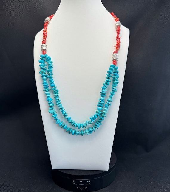 Beloved New Mexico Native American Navajo Red Mountain Turquoise Sterling Silver Necklace Beloved New Mexico Native American Navajo Red Mountain Turquoise Sterling Silver Necklace