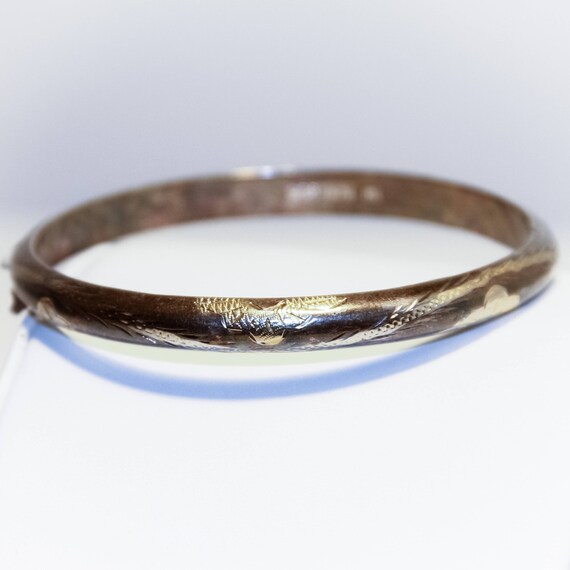 Hinged Silver Bangle:  Silver Bangle Bracelet wit… - image 1