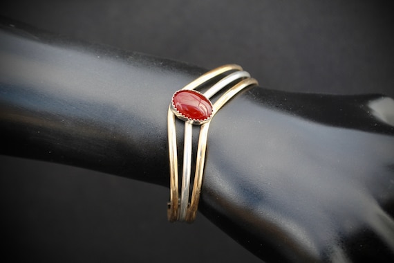 Native American Cuff: Navajo Carnelian and Silver… - image 1