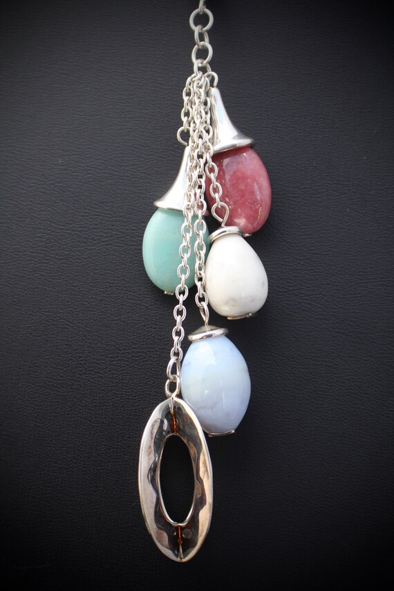 Multi stone necklace: Rose, Lilac, White, Turquoi… - image 6