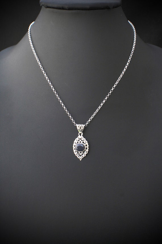Sapphire, silver pendant necklace: Deep sapphire … - image 2