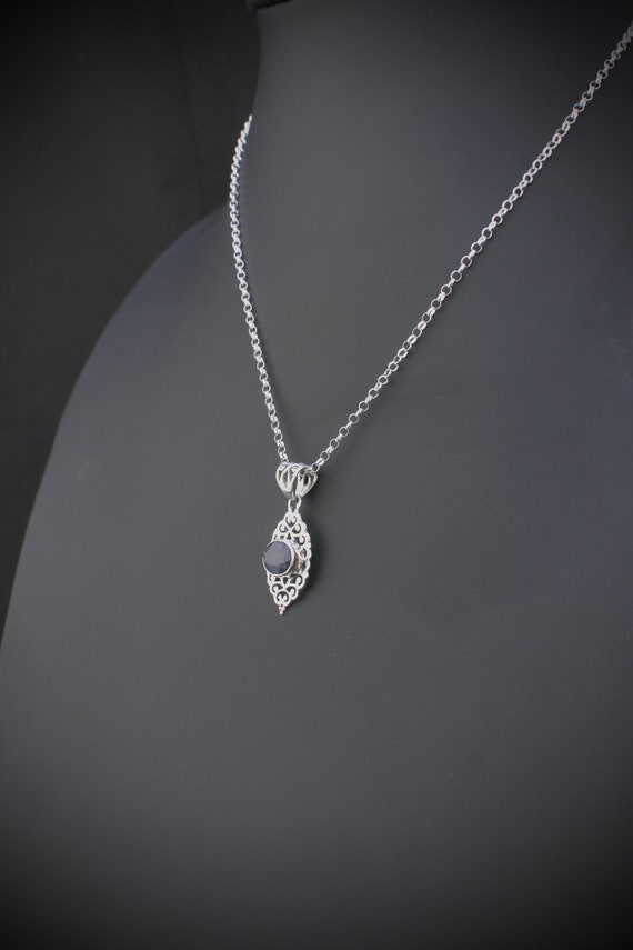 Sapphire, silver pendant necklace: Deep sapphire … - image 4