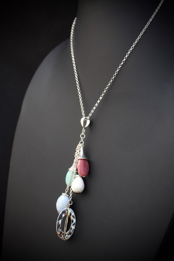 Multi stone necklace: Rose, Lilac, White, Turquoi… - image 3