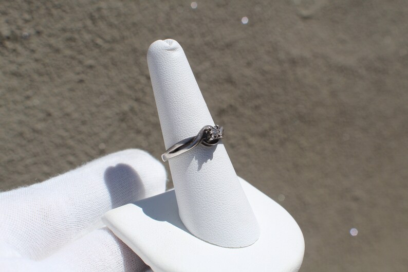 sterling silver ring of Mid Century style set in a size 7 Small diamond engagement ring Wedding anniversary 10518 with round solitaire