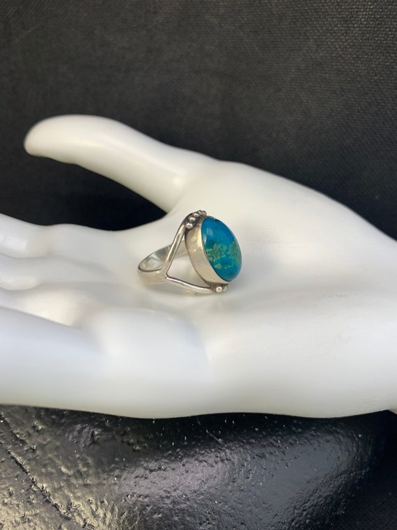 Silver Green Turquoise Ring:  Rustic Native Americ