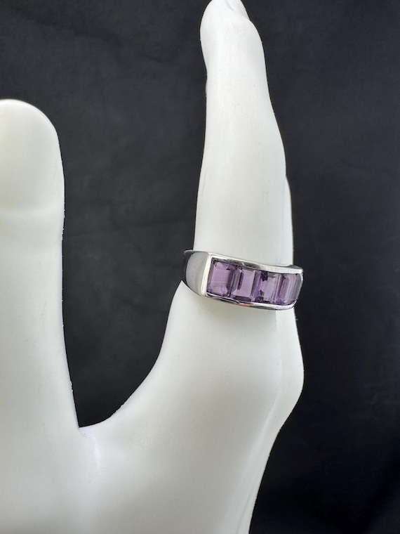 Amethyst,sterling silver ring:  Five brilliant em… - image 2