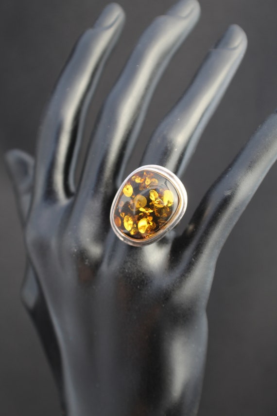 Resin Sterling ring: Large Resin gold Colored Ston