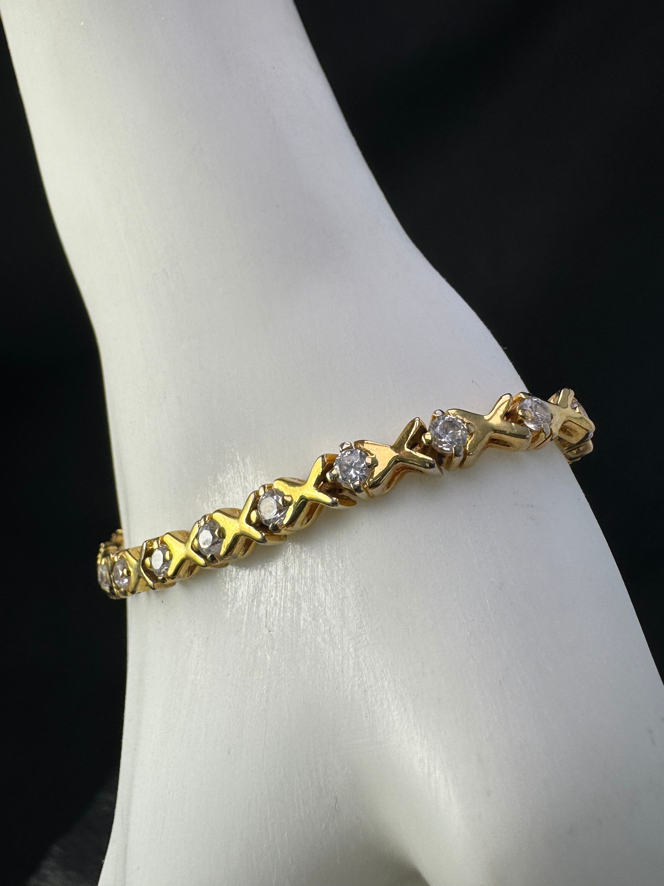 CZ Gold Tone Sterling Silver Bracelet: Sterling Silver Gold