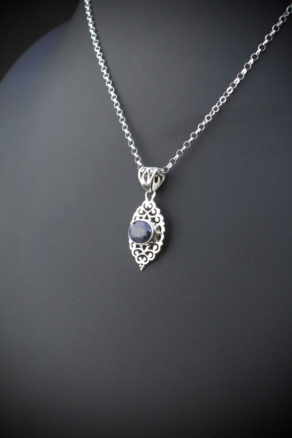 Sapphire, silver pendant necklace: Deep sapphire … - image 9