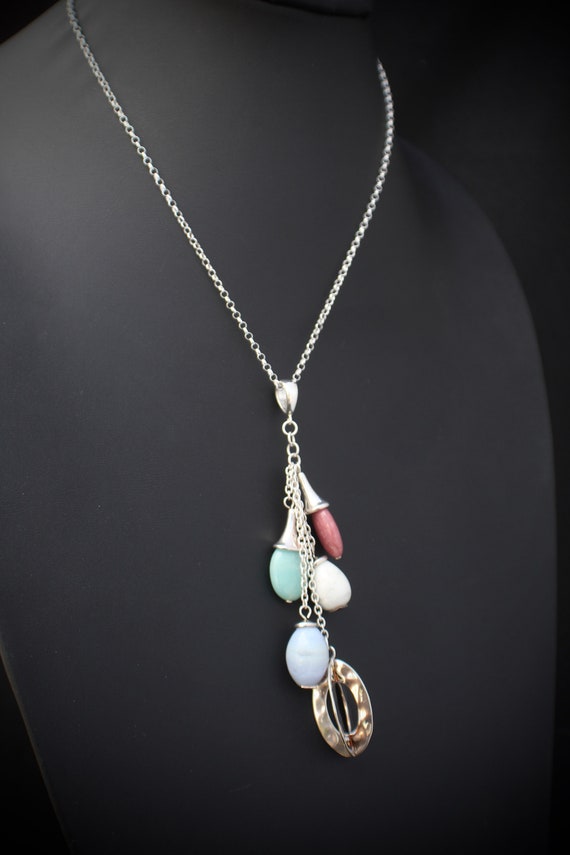 Multi stone necklace: Rose, Lilac, White, Turquoi… - image 1