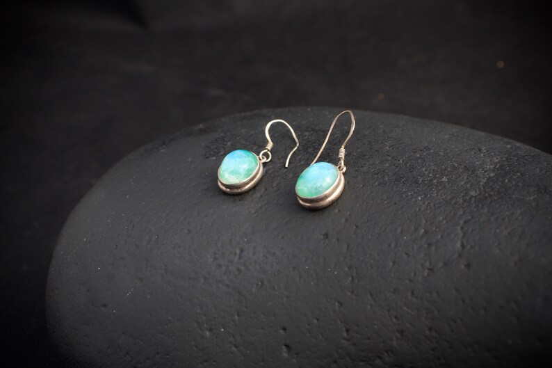 For her mom sister 10057 set in sterling silver with wire hook hangers from the eighties Oval \u201cCloudy Sky\u201d stones with blue and greens