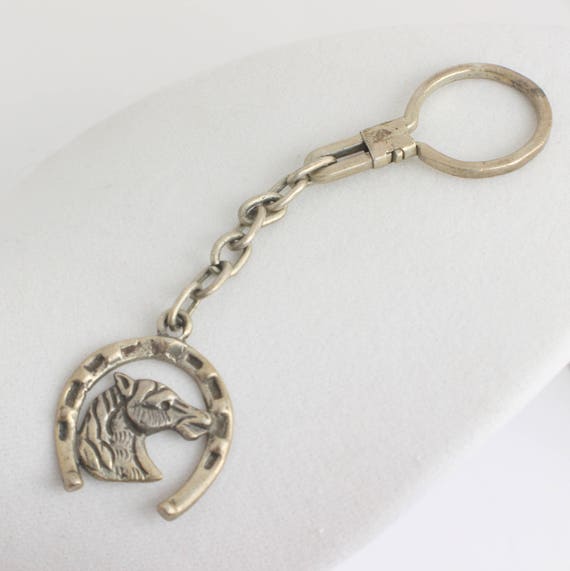 Sterling Horse Key ring:  Framed Horse Shoe Horse 
