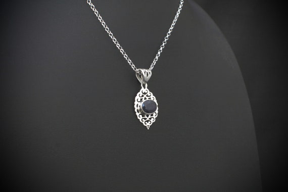 Sapphire, silver pendant necklace: Deep sapphire … - image 6