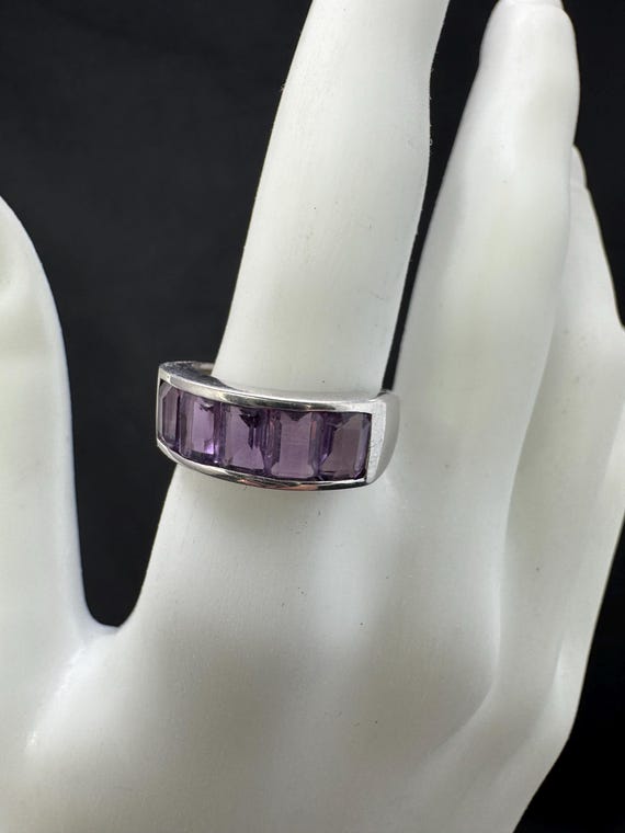 Amethyst,sterling silver ring:  Five brilliant em… - image 1