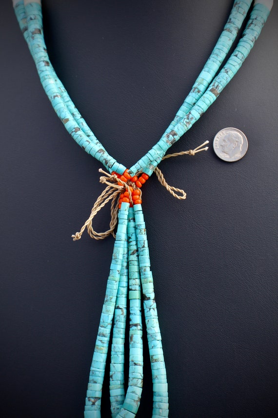 Brilliant Vintage Native American Navajo Turquoise Coral Shell Jacla Handwoven Cord Necklace Brilliant Vintage Native American Navajo Turquoise Coral Shell Jacla Handwoven Cord Necklace