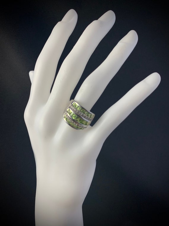 Peridot, CZ, silver ring: Spring Green and  Cubic 