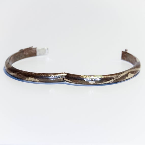 Hinged Silver Bangle:  Silver Bangle Bracelet wit… - image 6