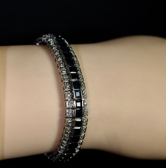 Onyx and Diamond Bracelet Diamond look sterling silv… Gem