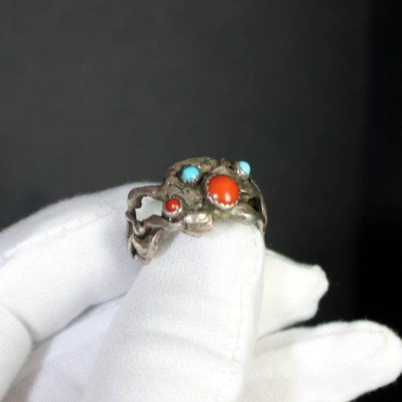Native American Ring: Large Rustic Sterling Silve… - image 2