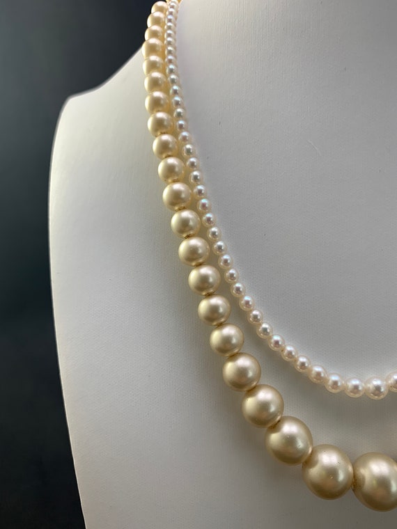 Faux Pearl pair of necklaces: Sterling clasp on l… - image 3
