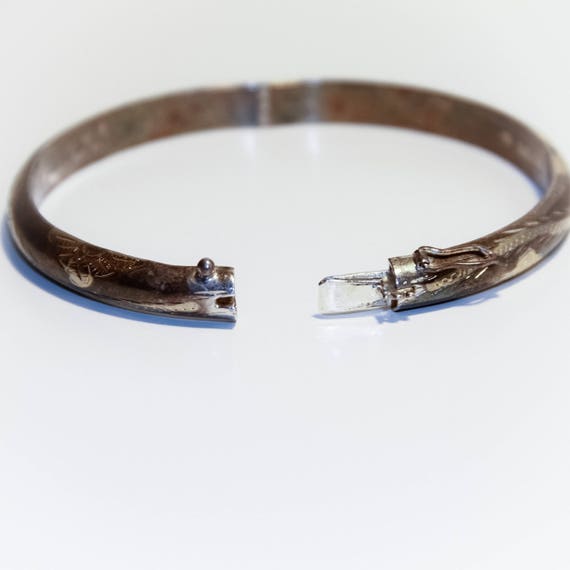 Hinged Silver Bangle:  Silver Bangle Bracelet wit… - image 5