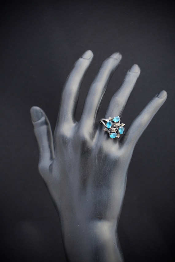 Aquamarine, Marcasite Ring: Sparkling Marcasite and Brilliant Four