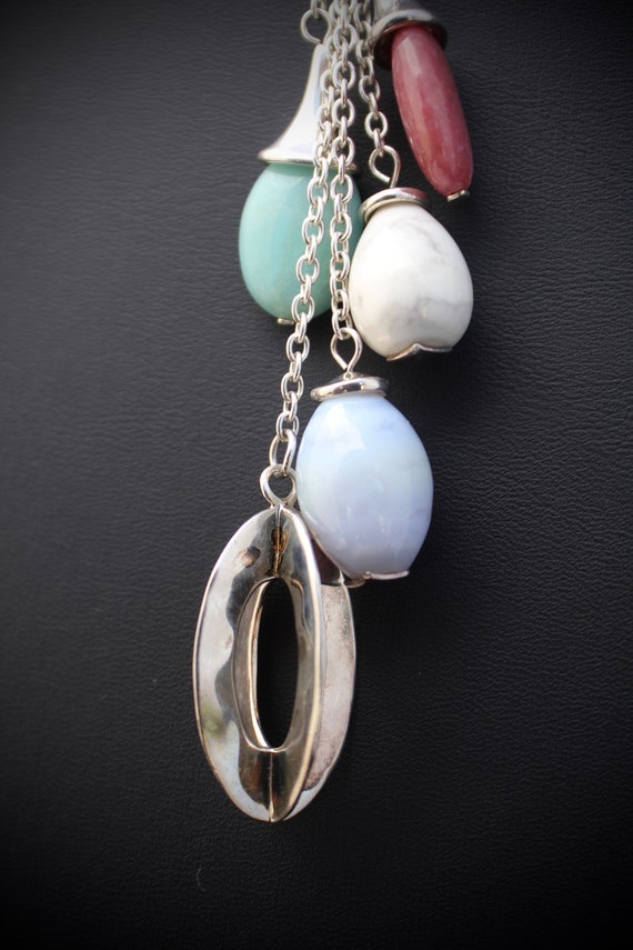 Multi stone necklace: Rose, Lilac, White, Turquoi… - image 9