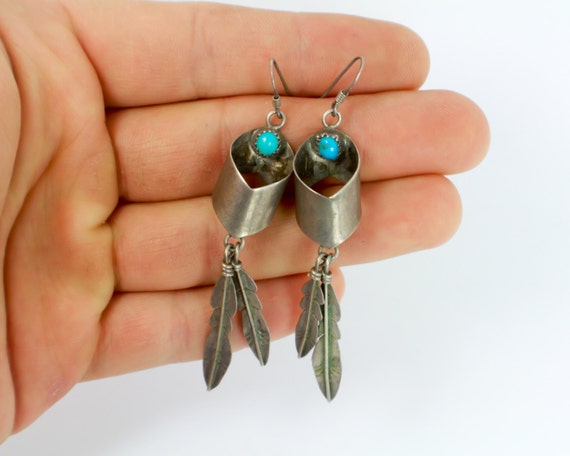 Native American Earrings: Feather and Turquoise S… - image 4