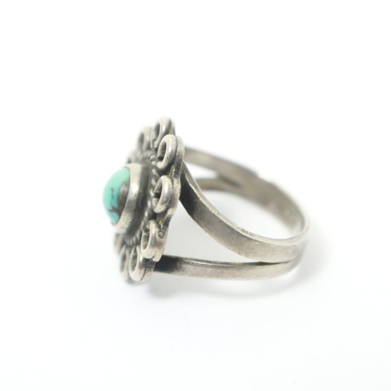 Native America ring: Silver and Turquoise Flower … - image 3