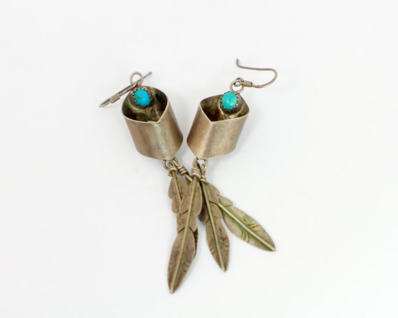 Native American Earrings: Feather and Turquoise S… - image 2