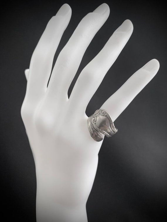 Sterling Silver Spoon Ring: “French Scroll” with … - image 1