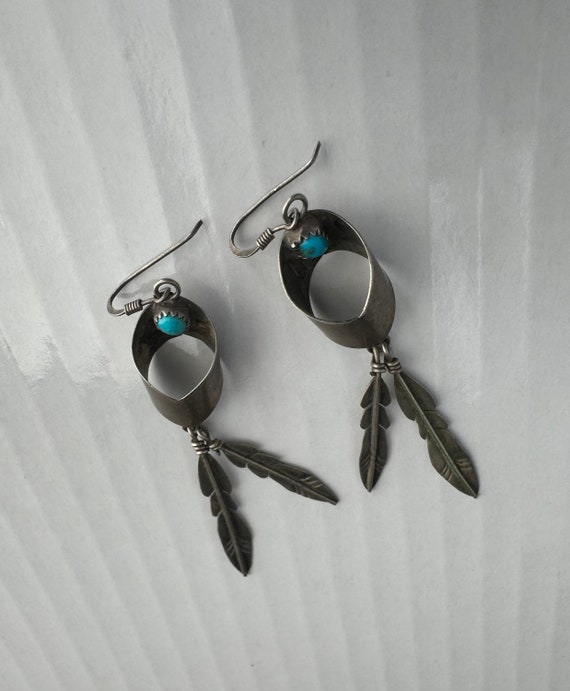 Native American Earrings: Feather and Turquoise S… - image 6