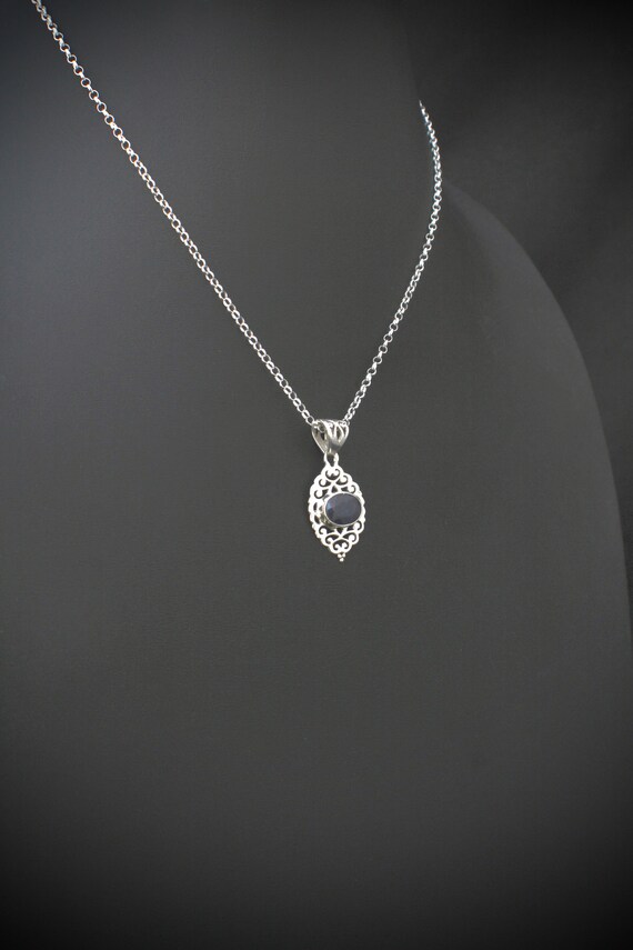 Sapphire, silver pendant necklace: Deep sapphire … - image 3