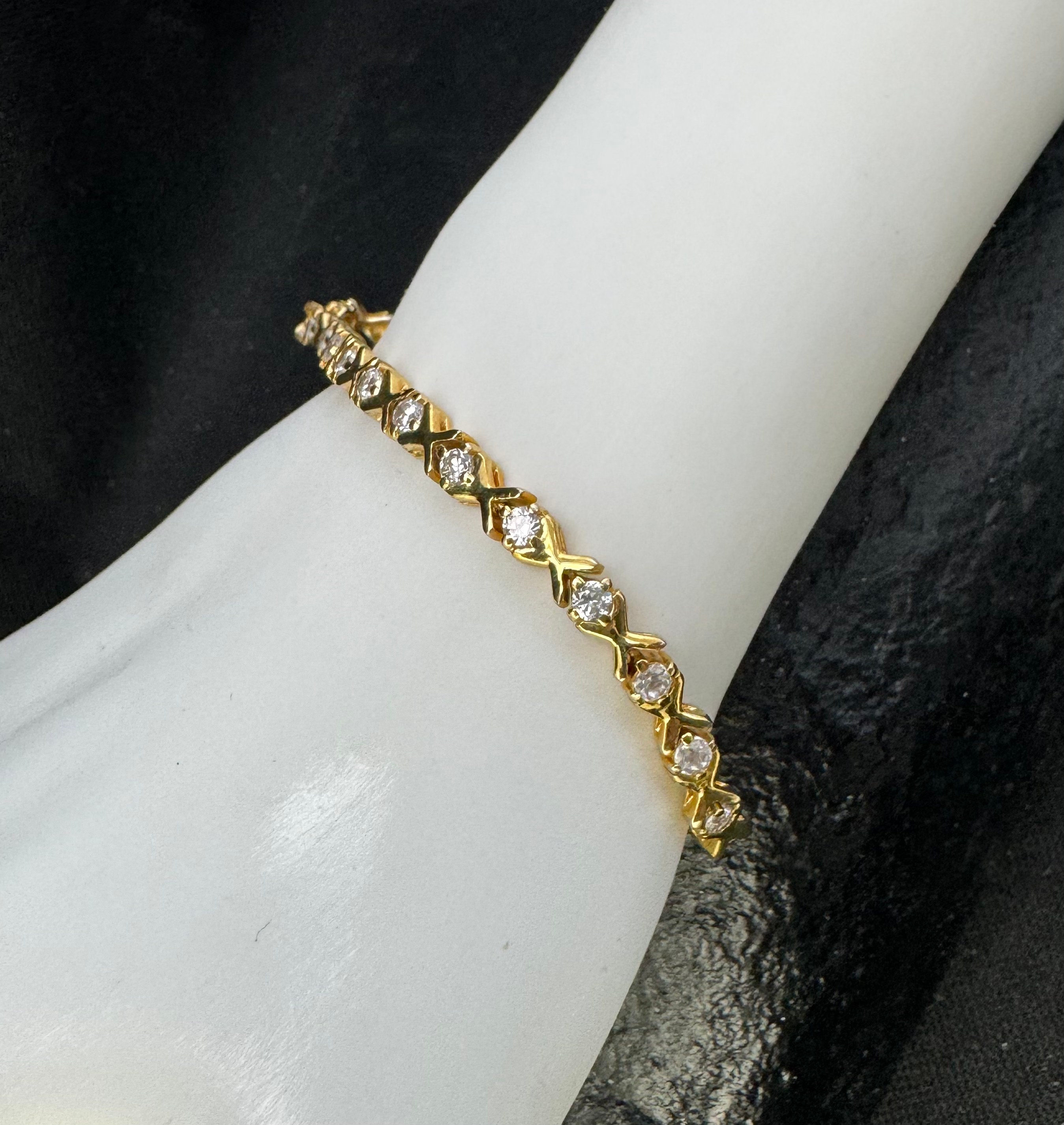 CZ Gold Tone Sterling Silver Bracelet: Sterling Silver Gold CZ Gold Tone Sterling Silver Bracelet: Sterling Silver Gold