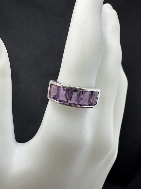 Amethyst,sterling silver ring:  Five brilliant em… - image 4