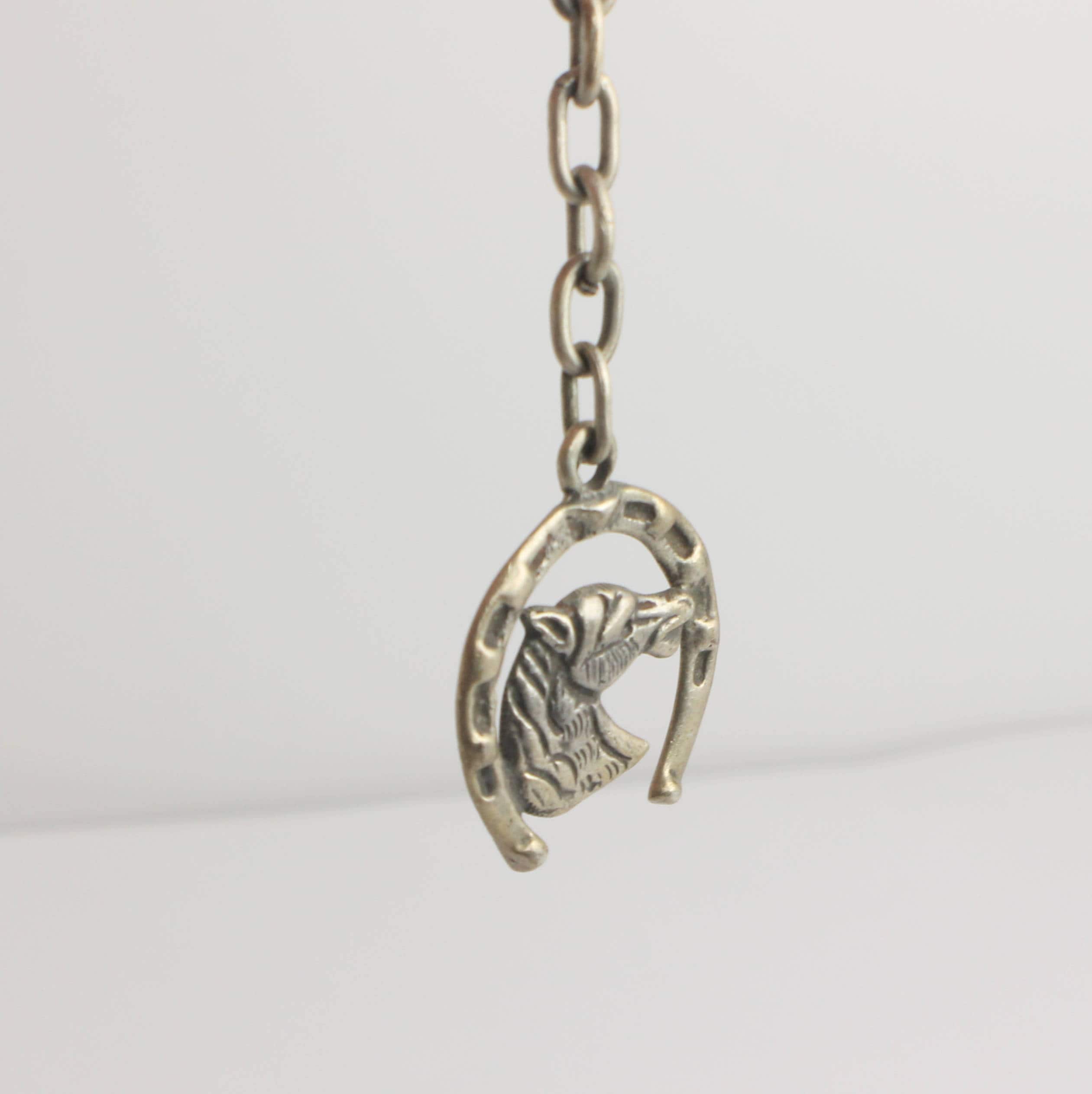 Sterling Horse Key Ring: Framed Horse Shoe Horse Head Silver
