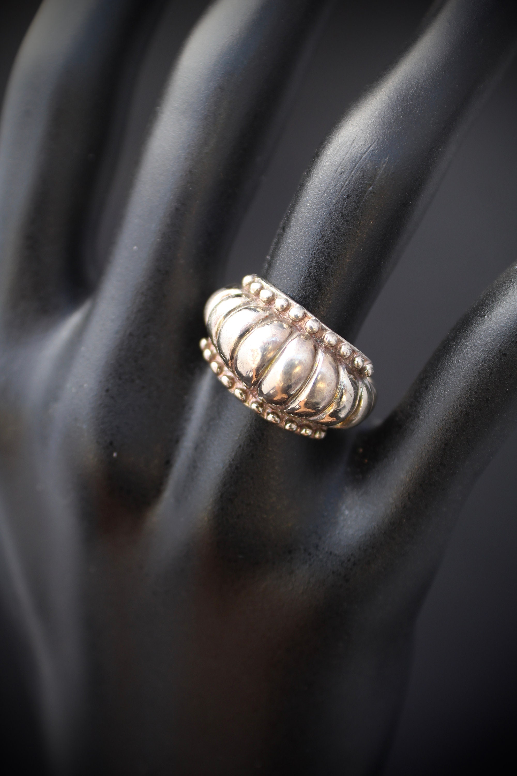 Silver Eighties Ring: Geometric, Bulbous, Three Dimensional