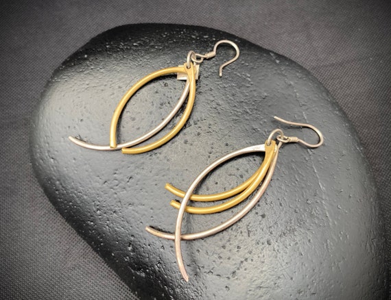 Silver, Gold, dangling earrings: A-symmetrical  e… - image 5