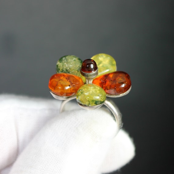 Flower Silver Resin ring: Large Petal Resin Petal… - image 2