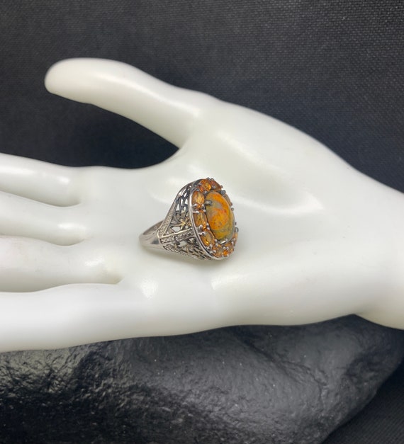 Orange Agate Ring:  Sterling silver ring with viv… - image 8