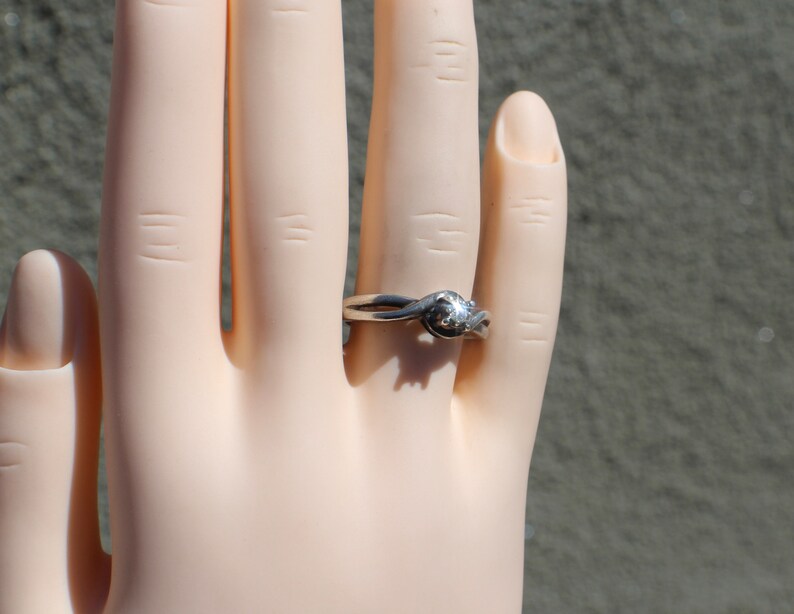 sterling silver ring of Mid Century style set in a size 7 Small diamond engagement ring Wedding anniversary 10518 with round solitaire