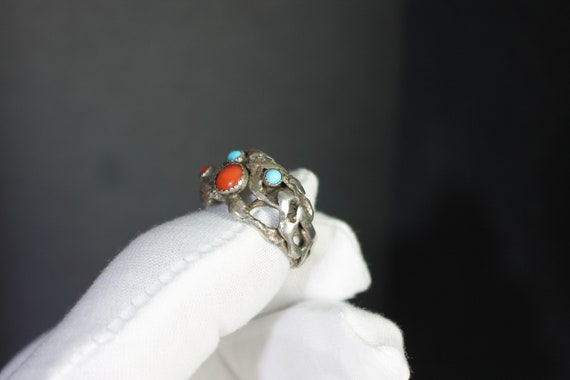Native American Ring: Large Rustic Sterling Silve… - image 3