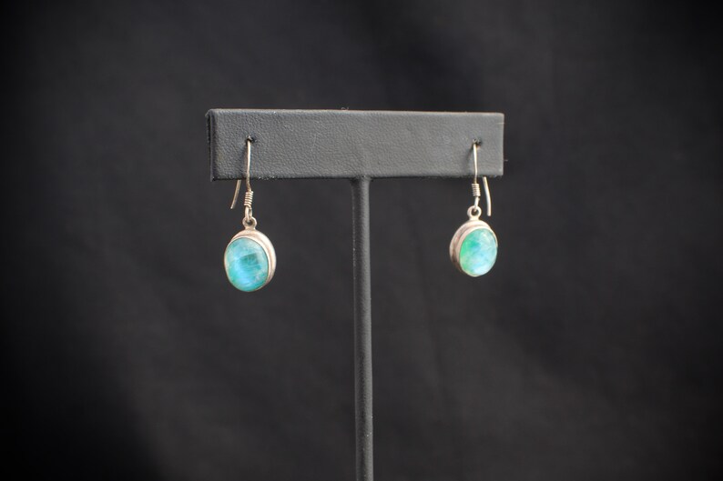 For her mom sister 10057 set in sterling silver with wire hook hangers from the eighties Oval \u201cCloudy Sky\u201d stones with blue and greens