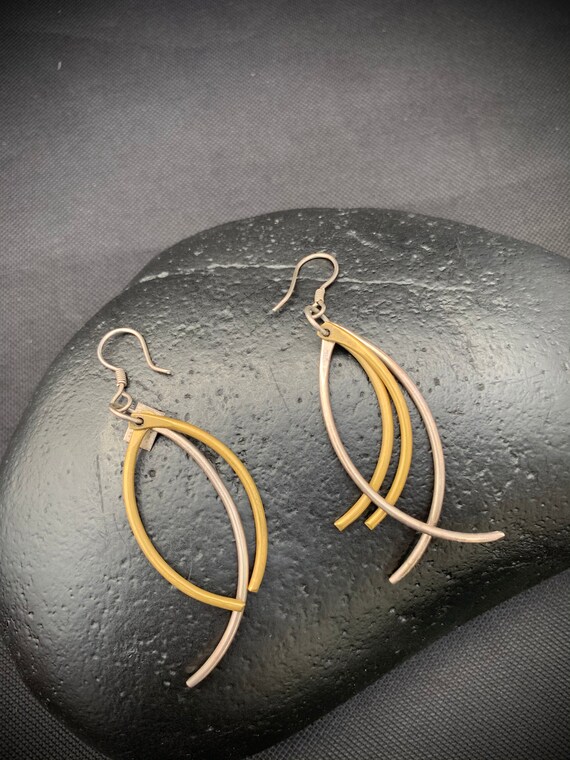 Silver, Gold, dangling earrings: A-symmetrical  e… - image 4