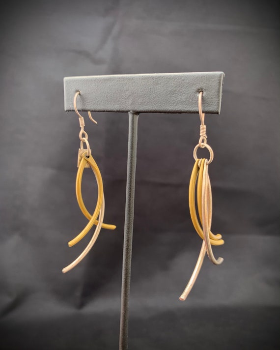 Silver, Gold, dangling earrings: A-symmetrical  e… - image 7