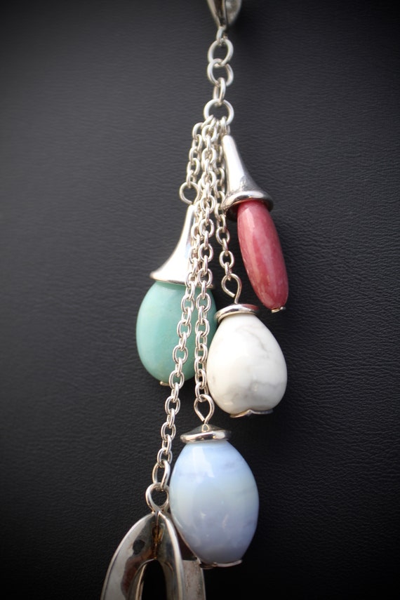 Multi stone necklace: Rose, Lilac, White, Turquoi… - image 8