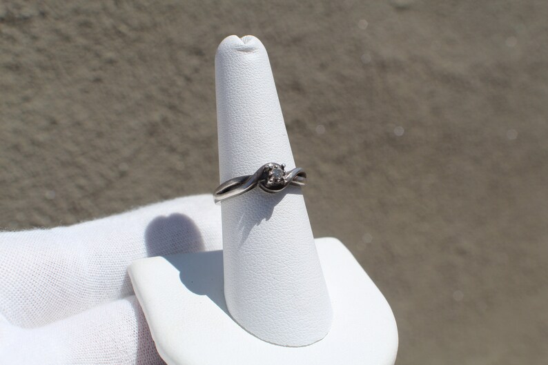 sterling silver ring of Mid Century style set in a size 7 Small diamond engagement ring Wedding anniversary 10518 with round solitaire
