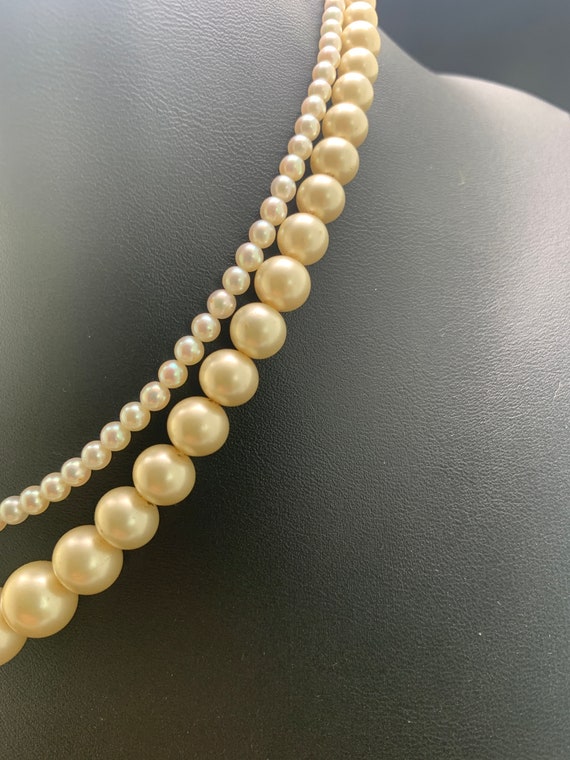 Faux Pearl pair of necklaces: Sterling clasp on l… - image 7