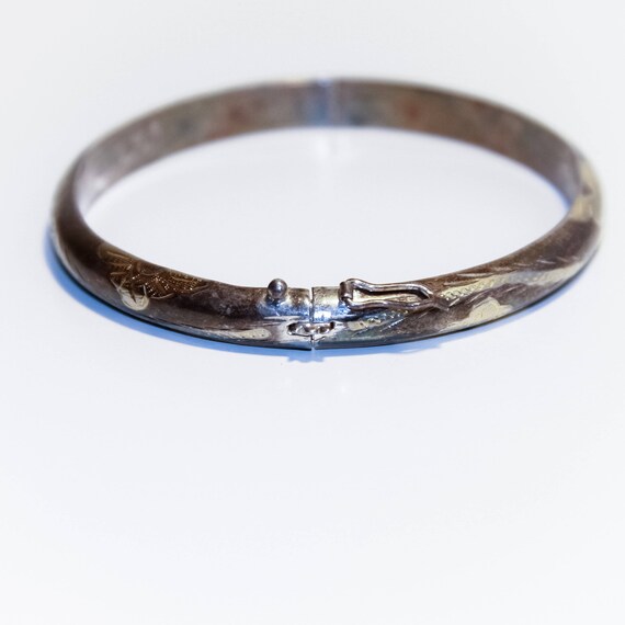 Hinged Silver Bangle:  Silver Bangle Bracelet wit… - image 4