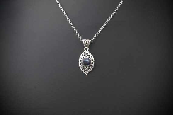 Sapphire, silver pendant necklace: Deep sapphire … - image 5